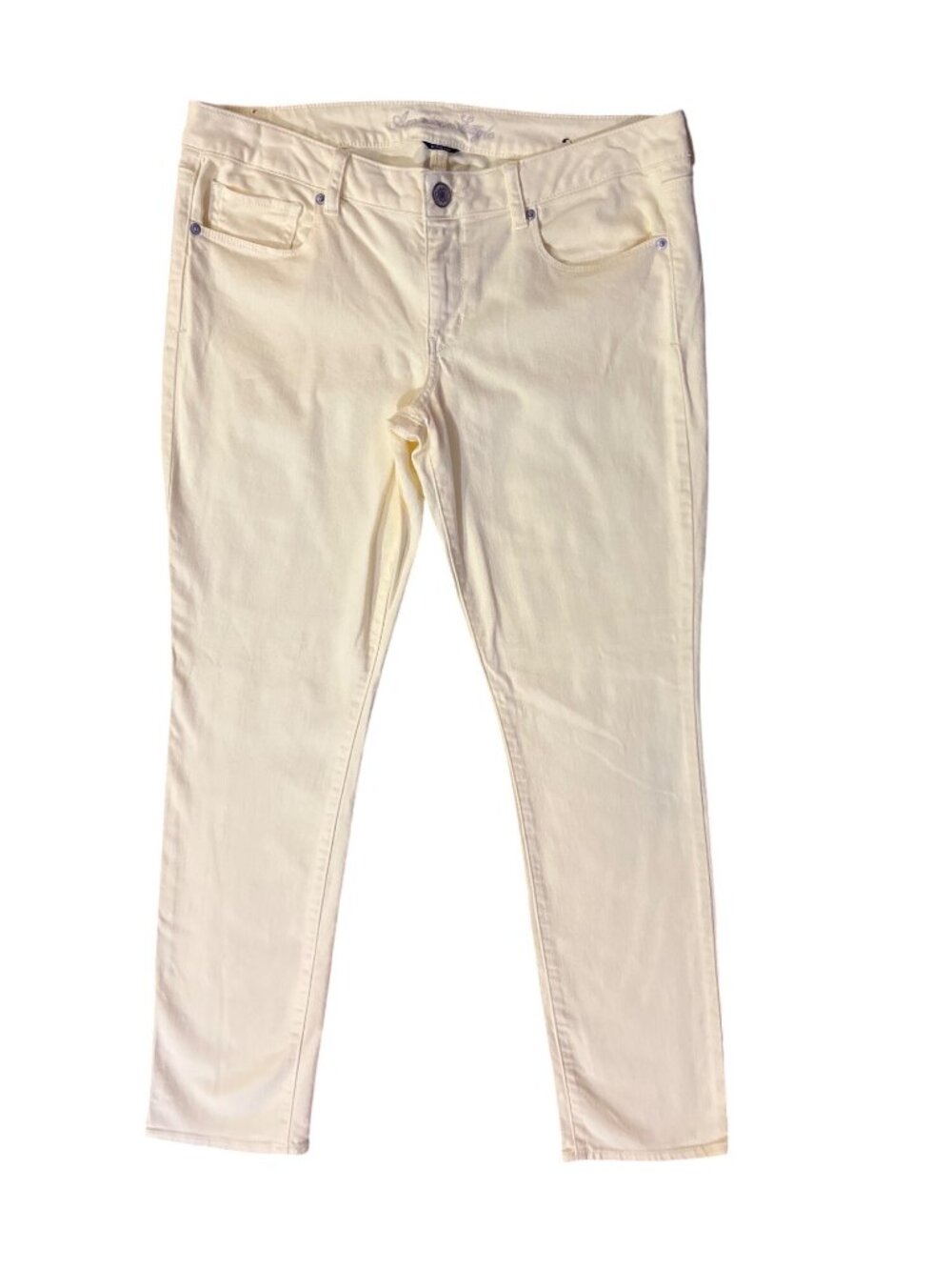 American Eagle Skinny Jeans Womens 14 Low Rise Butter Yellow Stretch Denim